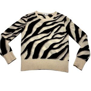 WHITE + WARREN Zebra 100% Cashmere Crew Neck Sweater Size S Small Fitted